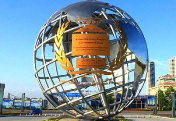 小區地球儀雕塑，拉絲景觀雕塑，抽象效果