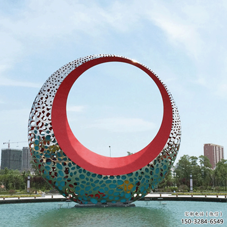 小區月亮雕塑，拉絲景觀雕塑，抽象效果