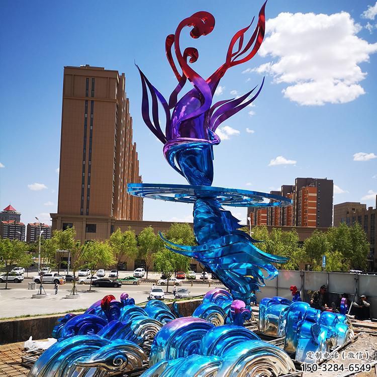 廣場(chǎng)海浪雕塑，抽象水景雕塑，抽象效果