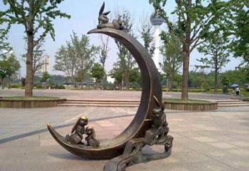 街道月亮雕塑，鍛造景觀雕塑，古銅效果