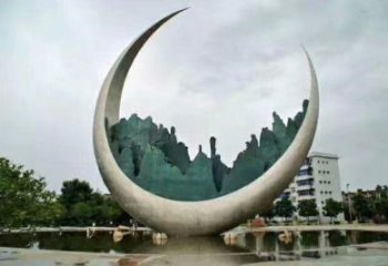 農(nóng)村月亮雕塑，鏤空景觀雕塑，抽象效果