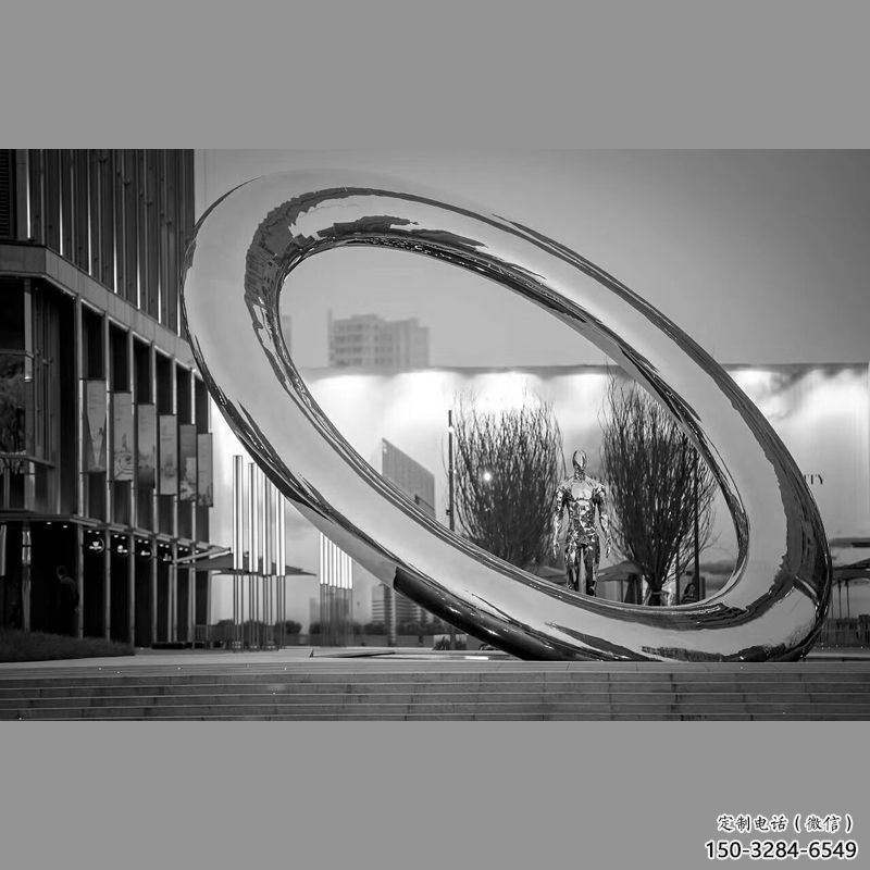 廣場圓環雕塑，抽象水景雕塑，鏡面效果