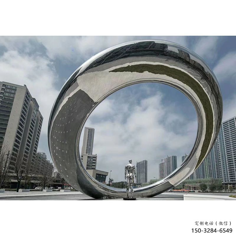 園林圓環雕塑，噴漆景觀雕塑，網格形式