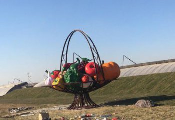 農村花籃雕塑，烤漆景觀雕塑，抽象效果