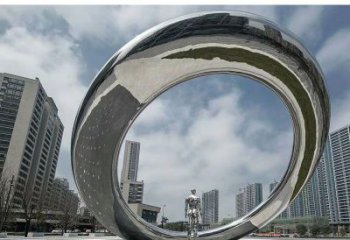 園林圓環雕塑，噴漆景觀雕塑，網格形式