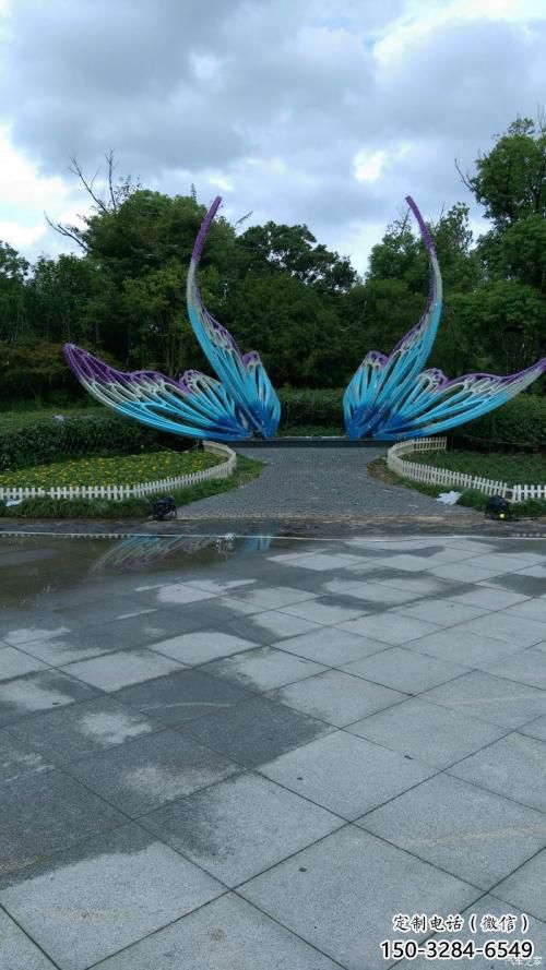 室內翅膀雕塑，拉絲景觀雕塑，抽象效果