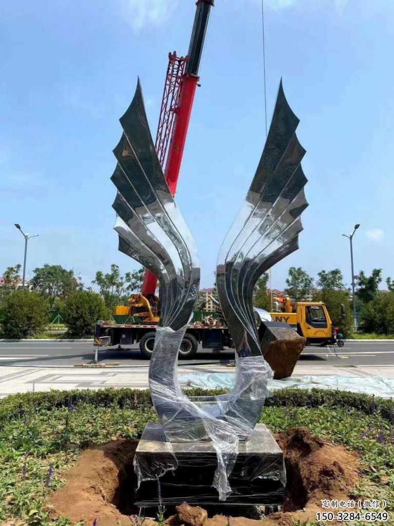 園林翅膀雕塑，噴漆景觀雕塑，網格形式