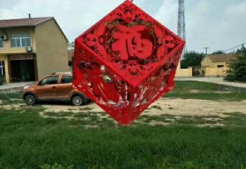 城市福字雕塑，網格體育雕塑，古銅效果