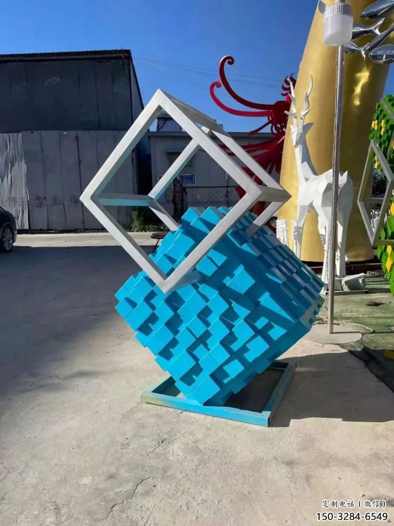 農村積木雕塑 抽象藝術擺件 烤漆雕塑