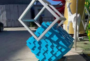 噴漆魔方雕塑 中式村口小品 草地雕塑