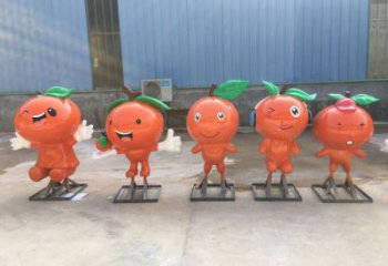 抽象橙子雕塑 店門口彩繪雕塑 步行街擺件