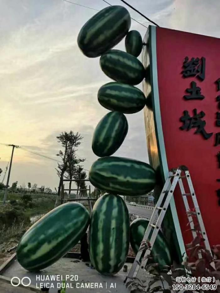 農村西瓜雕塑 抽象藝術水果雕塑 烤漆果蔬雕塑