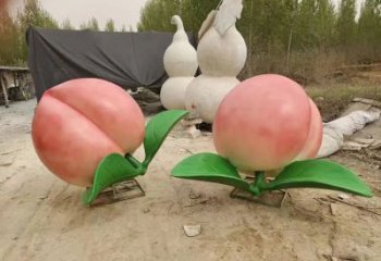 玻璃鋼水蜜桃雕塑 抽象藝術(shù)水果雕塑 烤漆果蔬雕塑