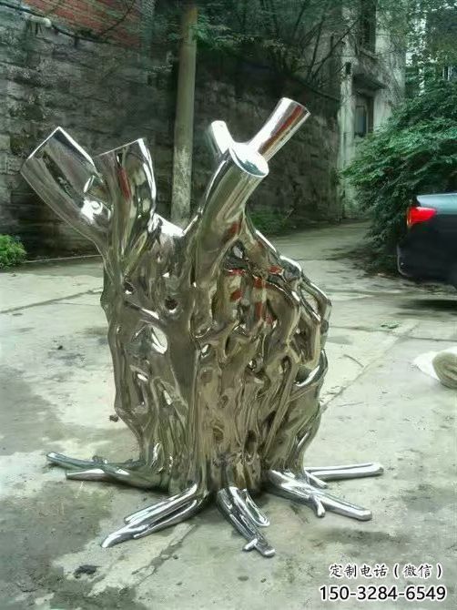 鏡面樹樁雕塑 烤漆大型大樹雕塑 博物館植物雕塑