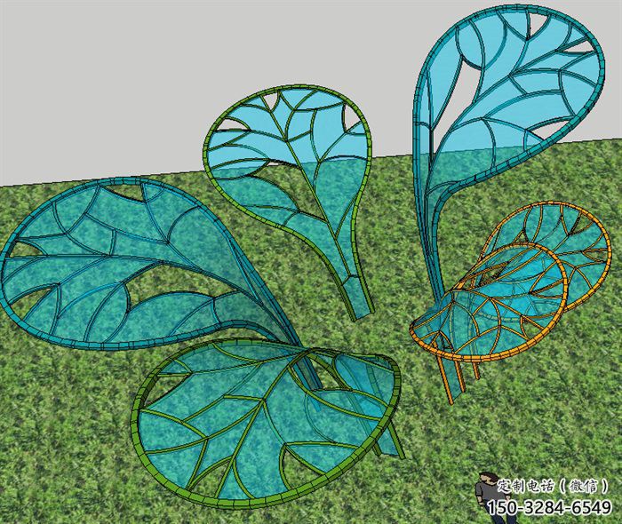 商業(yè)街樹(shù)葉雕塑 烤漆花卉雕塑 彩繪植物雕塑