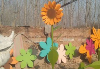 街頭向日葵雕塑 大型別墅區(qū)花卉雕塑 鋼管花朵雕塑