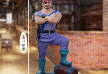 腳踩酒桶海盜雕塑