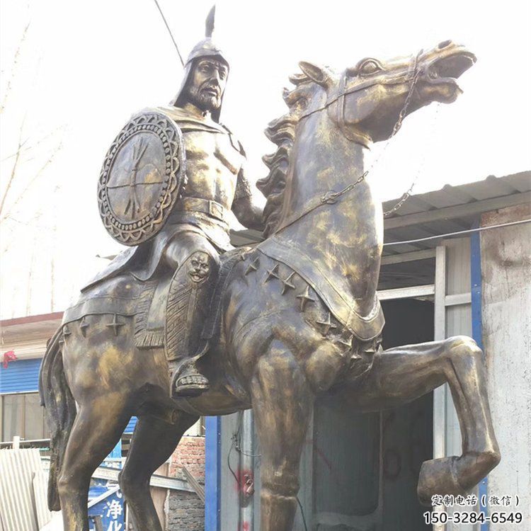 商業街武士雕塑 烤漆古代雕塑 彩繪人物雕塑