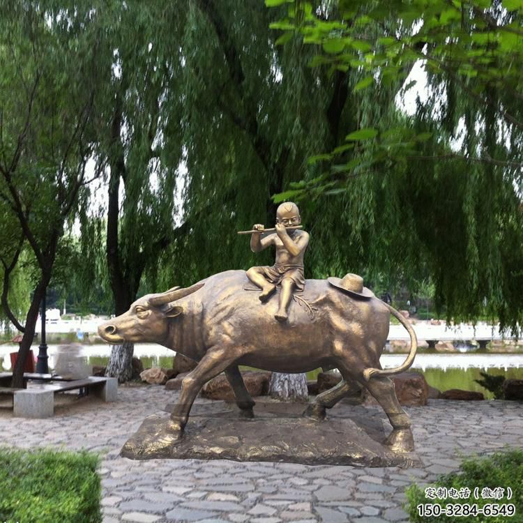街道牧童雕塑廠家 現代景觀鑄銅雕塑 彩繪民俗雕塑