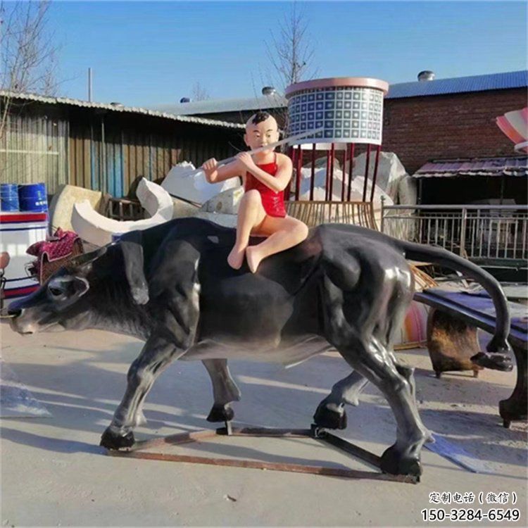 商業(yè)街牧童雕塑制作 烤漆民俗雕塑 彩繪鑄銅雕塑