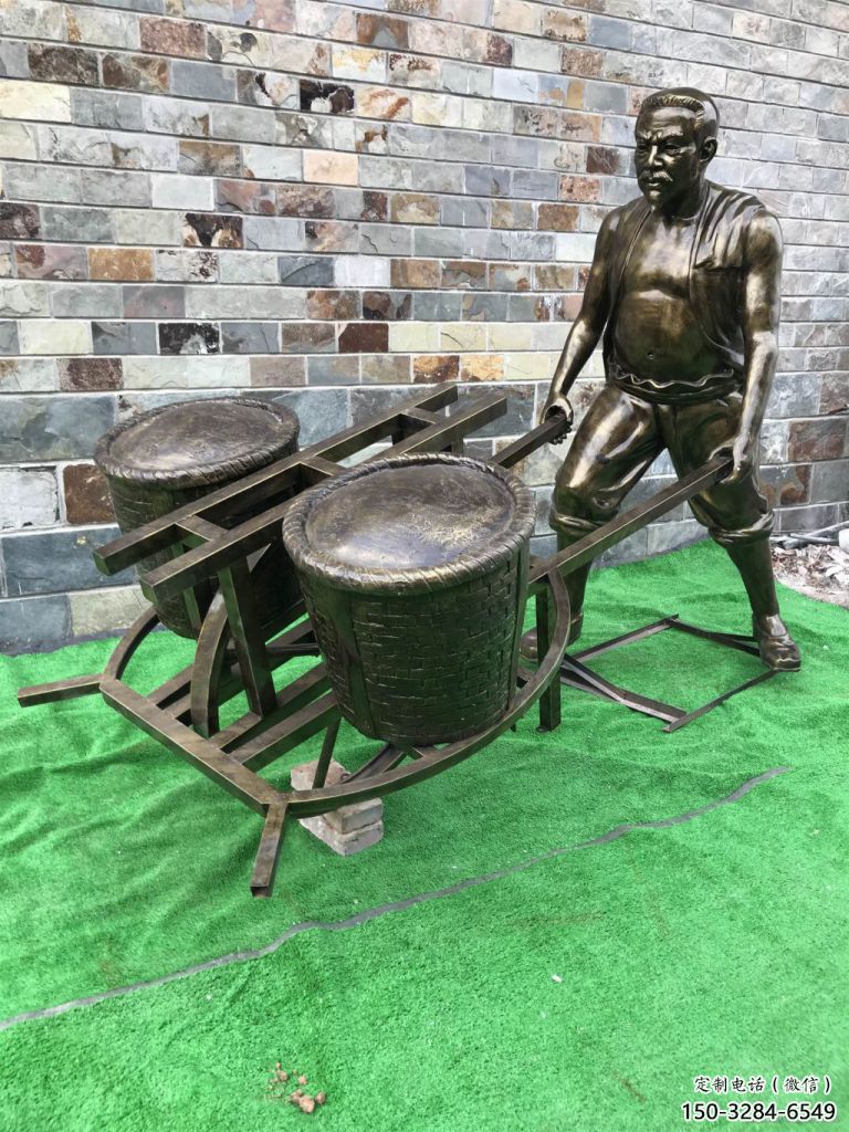 仿古獨輪車雕塑 庭院彩繪雕塑 田間小品