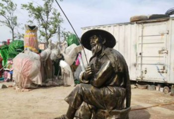 廣場釣魚雕塑 抽象民俗雕塑 烤漆姜太公雕塑