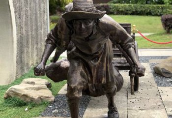 大型工人雕塑 歐式步行街拉車雕塑 彩繪民俗雕塑