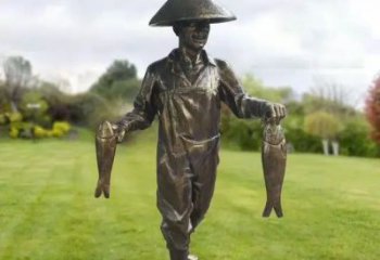 鑄造漁民雕塑 中式村口民俗雕塑 景觀捕魚雕塑