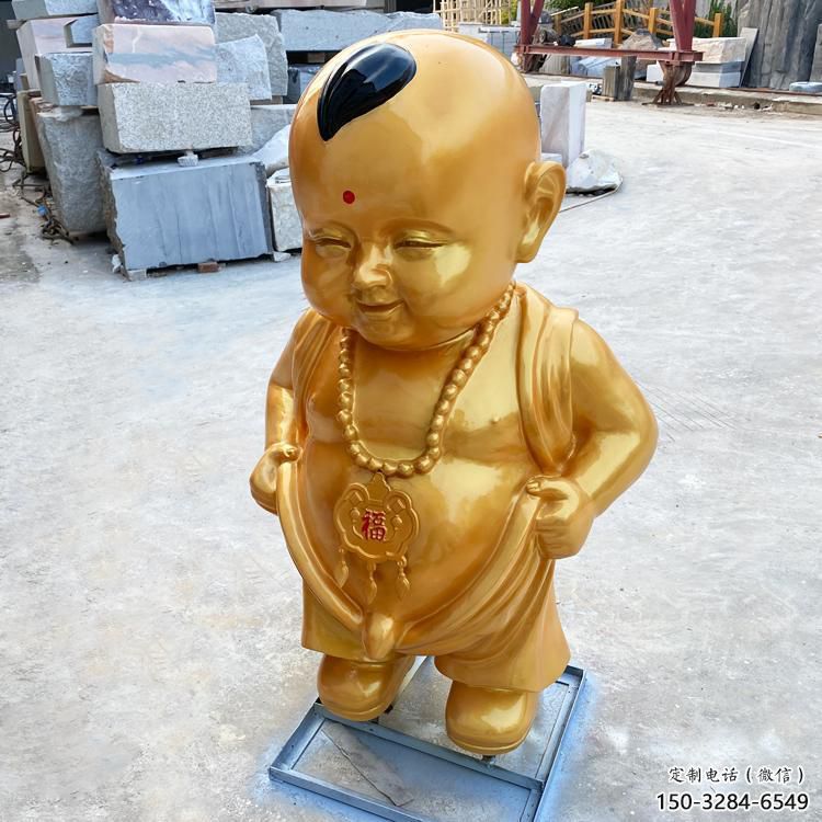 黃銅小和尚雕塑 彩繪兒童雕塑 商業街肖像雕塑