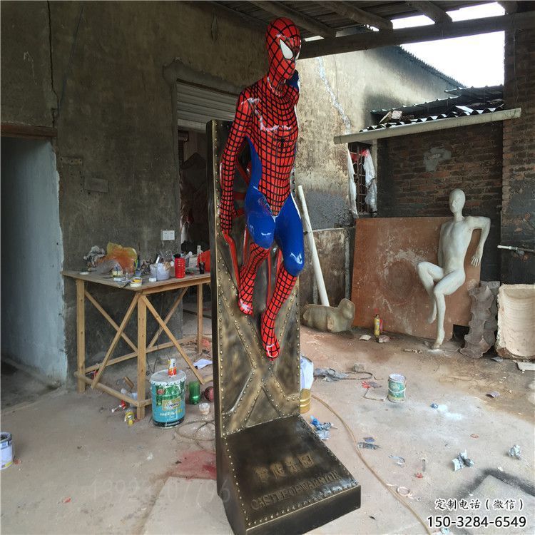彩繪蜘蛛俠雕塑 卡通雕塑 步行街擺件