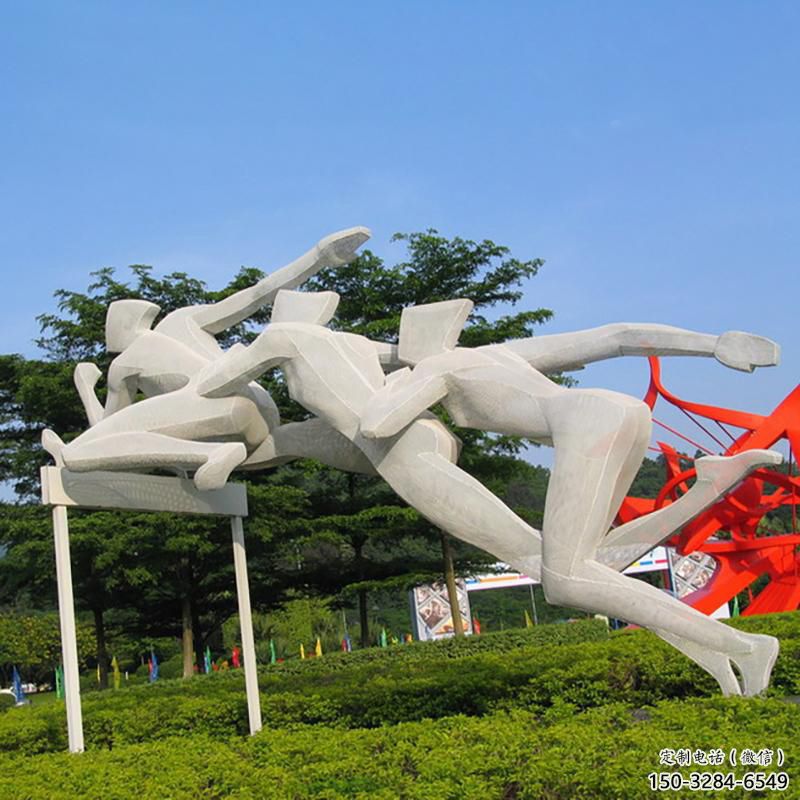 戶外跨欄雕塑 噴漆景觀體育雕塑 切面運動員雕塑