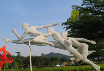 大型跨欄雕塑 歐式步行街體育雕塑 彩繪運動員雕塑