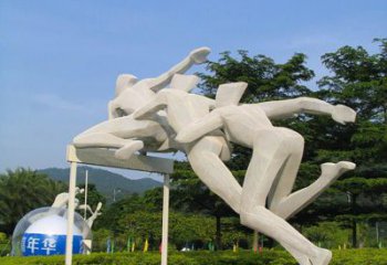 廣場(chǎng)跨欄雕塑 抽象景觀體育雕塑 烤漆運(yùn)動(dòng)員雕塑