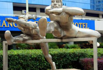 跨欄雕塑 景觀美陳體育雕塑 噴漆運(yùn)動(dòng)員雕塑