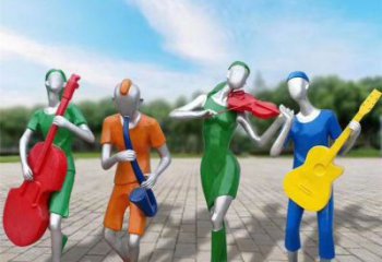 彩繪吹拉彈唱雕塑 電鍍現代樂隊雕塑 公園音樂人雕塑