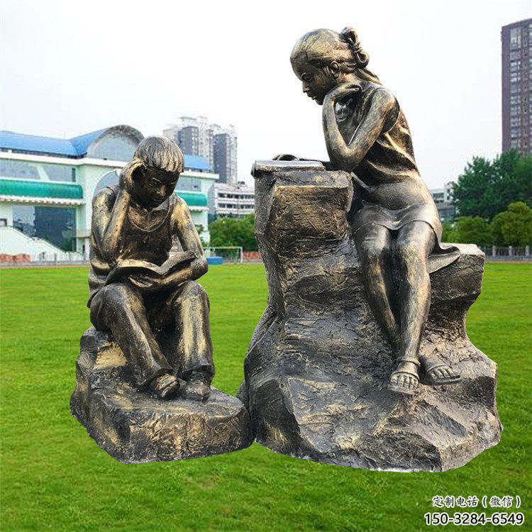 大門口看書雕塑 發(fā)光公園人物雕塑 仿真學生雕塑
