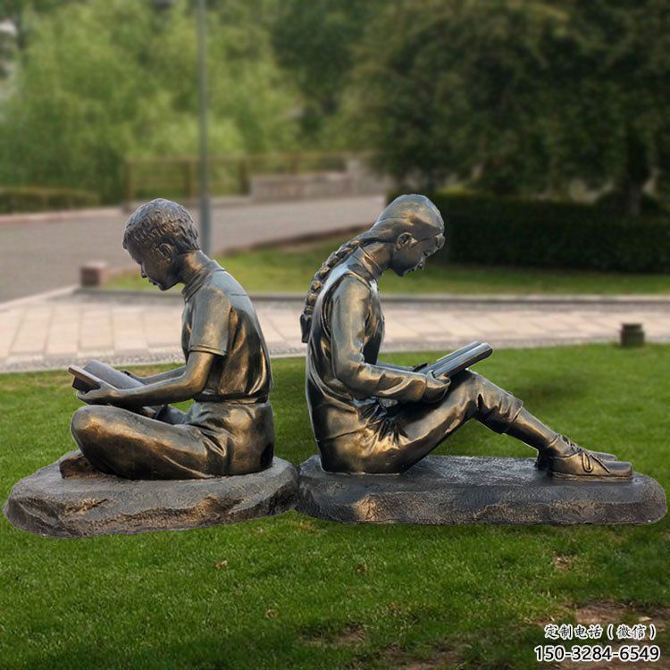 庭院看書雕塑 公園草地人物雕塑 鍛造學生雕塑