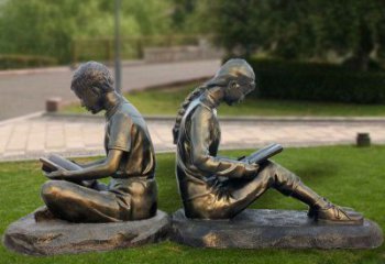 庭院看書(shū)雕塑 公園草地人物雕塑 鍛造學(xué)生雕塑