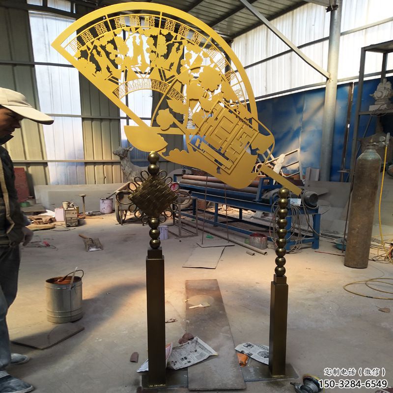 幾何扇子雕塑 發光公園雕塑 大門口扇形雕塑