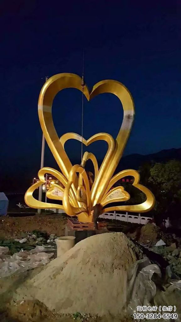 廣場雙心雕塑 仿真桃心雕塑 烤漆心心相印雕塑