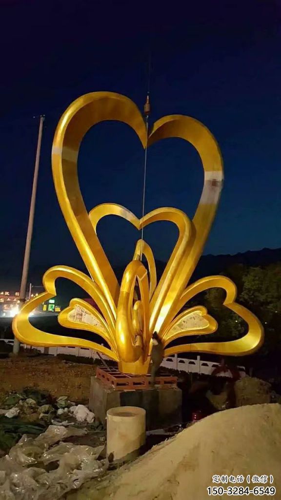 景觀雙心雕塑 仿真桃心雕塑 景觀心心相印雕塑