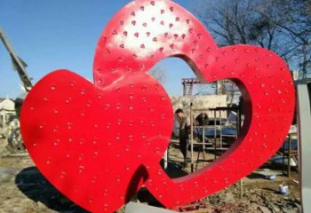 房地產雙心雕塑 現代桃心雕塑 幾何心心相印雕塑