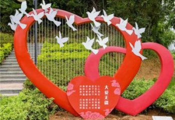 公園雙心雕塑 戶外桃心雕塑 抽象心心相印雕塑