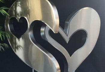 廣場(chǎng)雙心雕塑 抽象桃心雕塑 烤漆心心相印雕塑