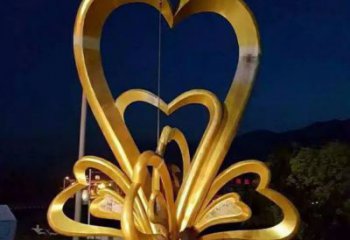 廣場(chǎng)雙心雕塑 仿真桃心雕塑 烤漆心心相印雕塑