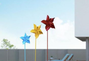 房地產風車雕塑 現代風動雕塑 幾何旋轉雕塑