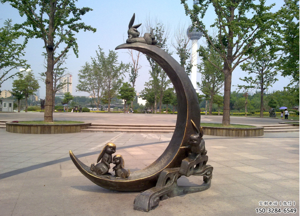 公園月牙雕塑 創意企業月亮牙雕塑 美陳雕塑