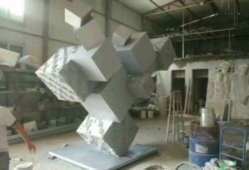 街頭正方形雕塑 大型別墅區(qū)方塊雕塑 鋼管正方體雕塑