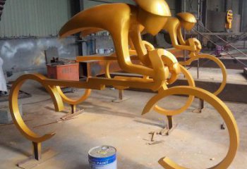 商業(yè)街自行車雕塑 烤漆運(yùn)動員雕塑 彩繪體育雕塑