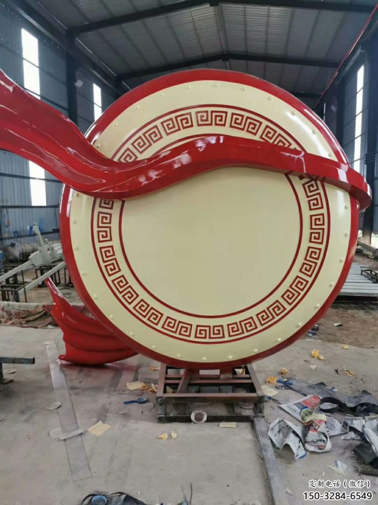 彩繪大鼓雕塑 電鍍現代鑼鼓雕塑 公園雕塑